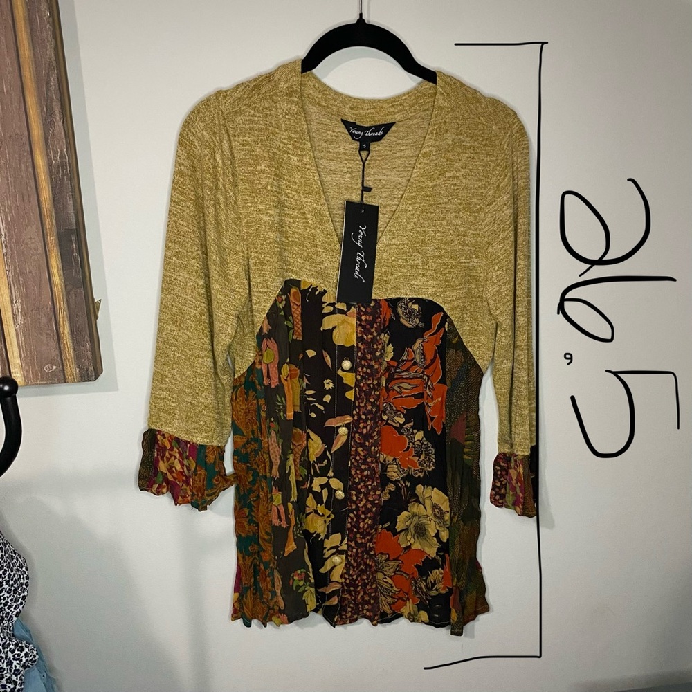 A024 Young Threads Floral Patchwork Tunic Blouse … - image 2